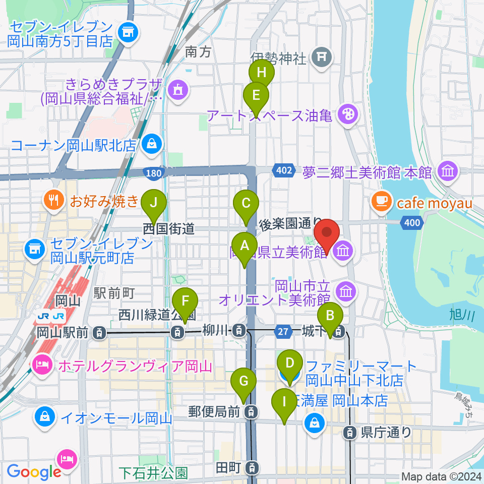 岡山県天神山文化プラザ周辺のコンビニエンスストア一覧地図