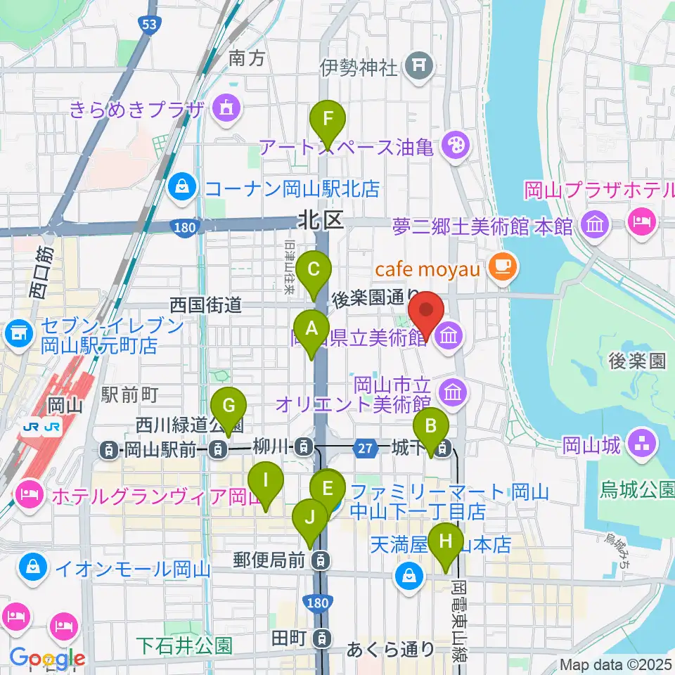 岡山県天神山文化プラザ周辺のコンビニエンスストア一覧地図