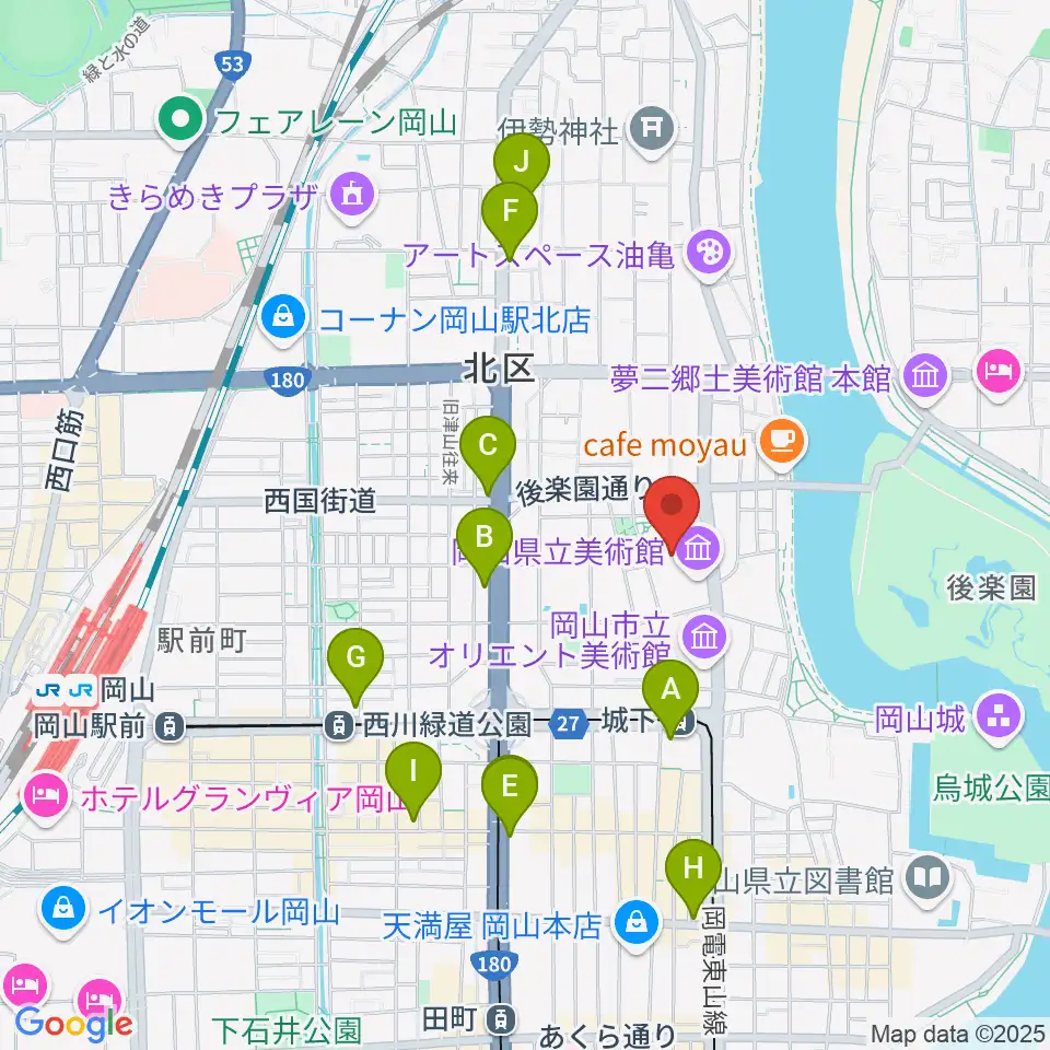 岡山県天神山文化プラザ周辺のコンビニエンスストア一覧地図