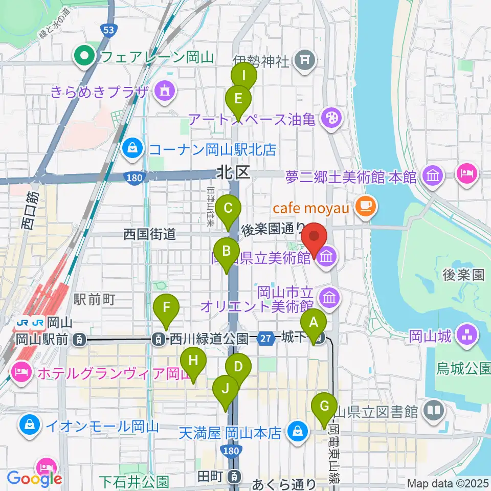 岡山県天神山文化プラザ周辺のコンビニエンスストア一覧地図