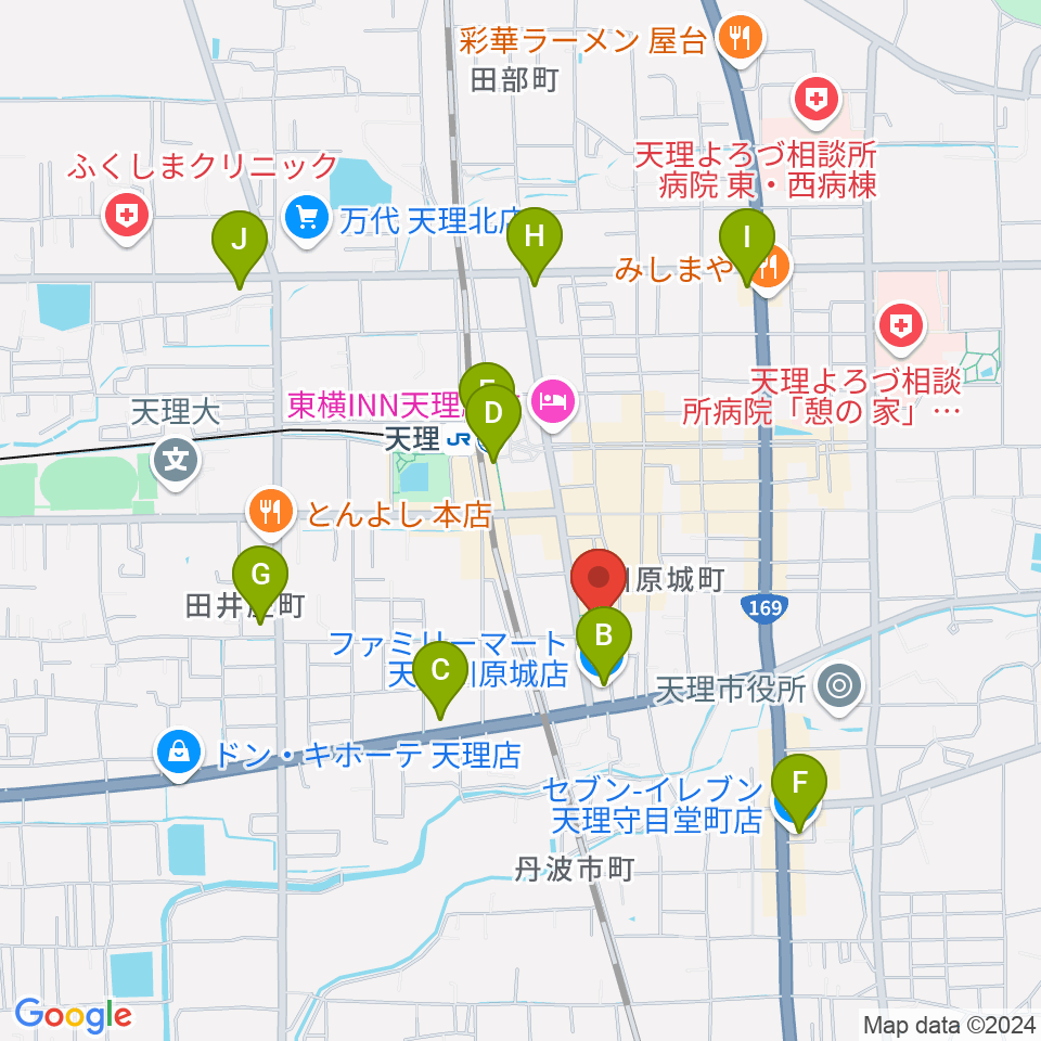 天理市民会館 やまのべホール周辺のコンビニエンスストア一覧地図