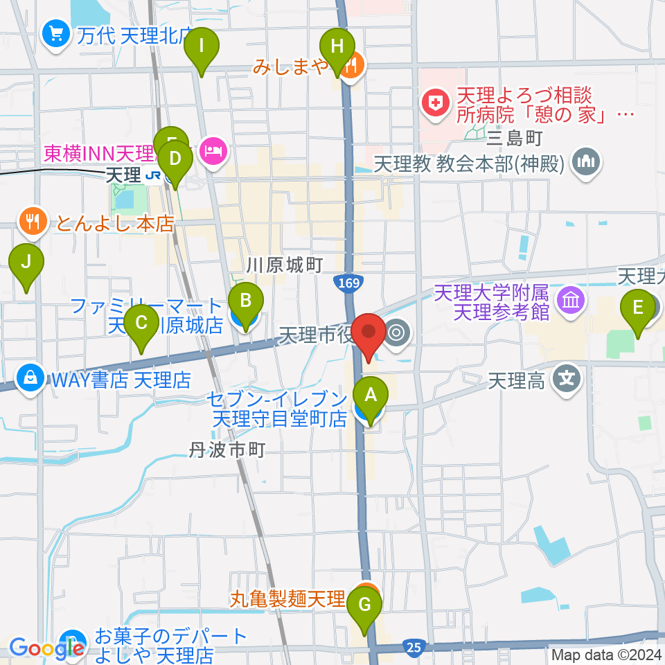 天理市文化センター周辺のコンビニエンスストア一覧地図