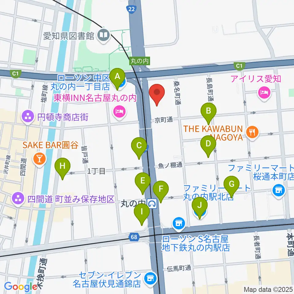 東建ホール・丸の内周辺のコンビニエンスストア一覧地図