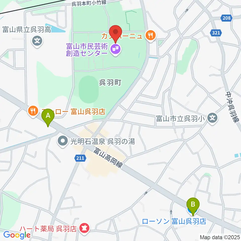 富山市民芸術創造センター周辺のコンビニエンスストア一覧地図