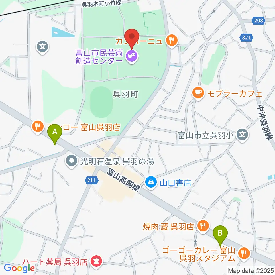 富山市民芸術創造センター周辺のコンビニエンスストア一覧地図