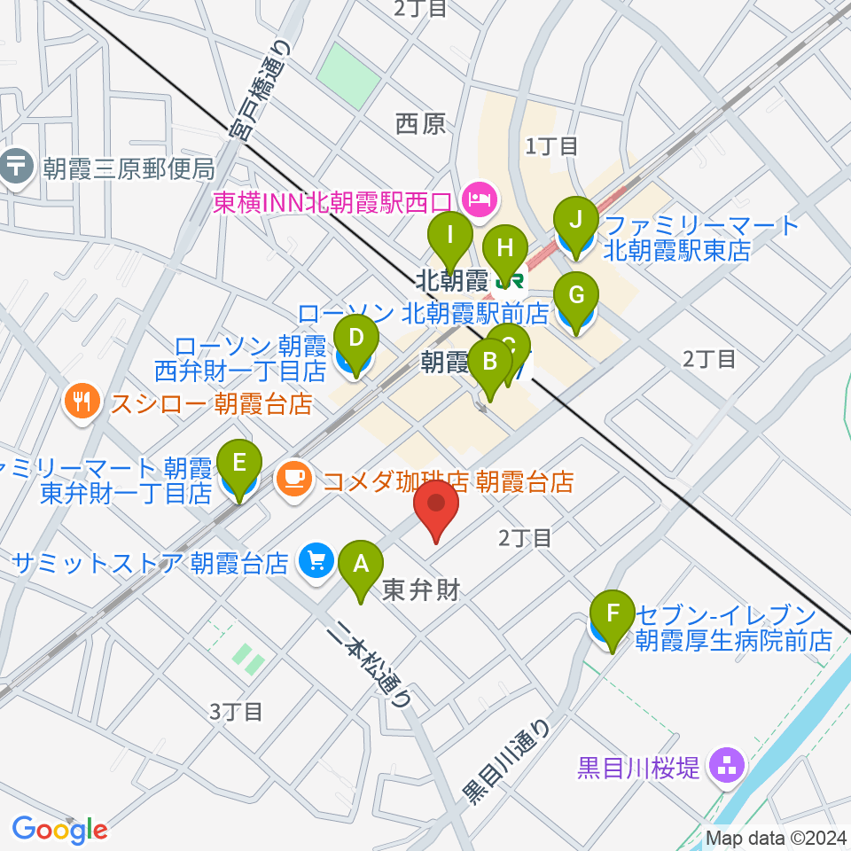 柏屋楽器 朝霞台ミュージックセンター周辺のコンビニエンスストア一覧地図