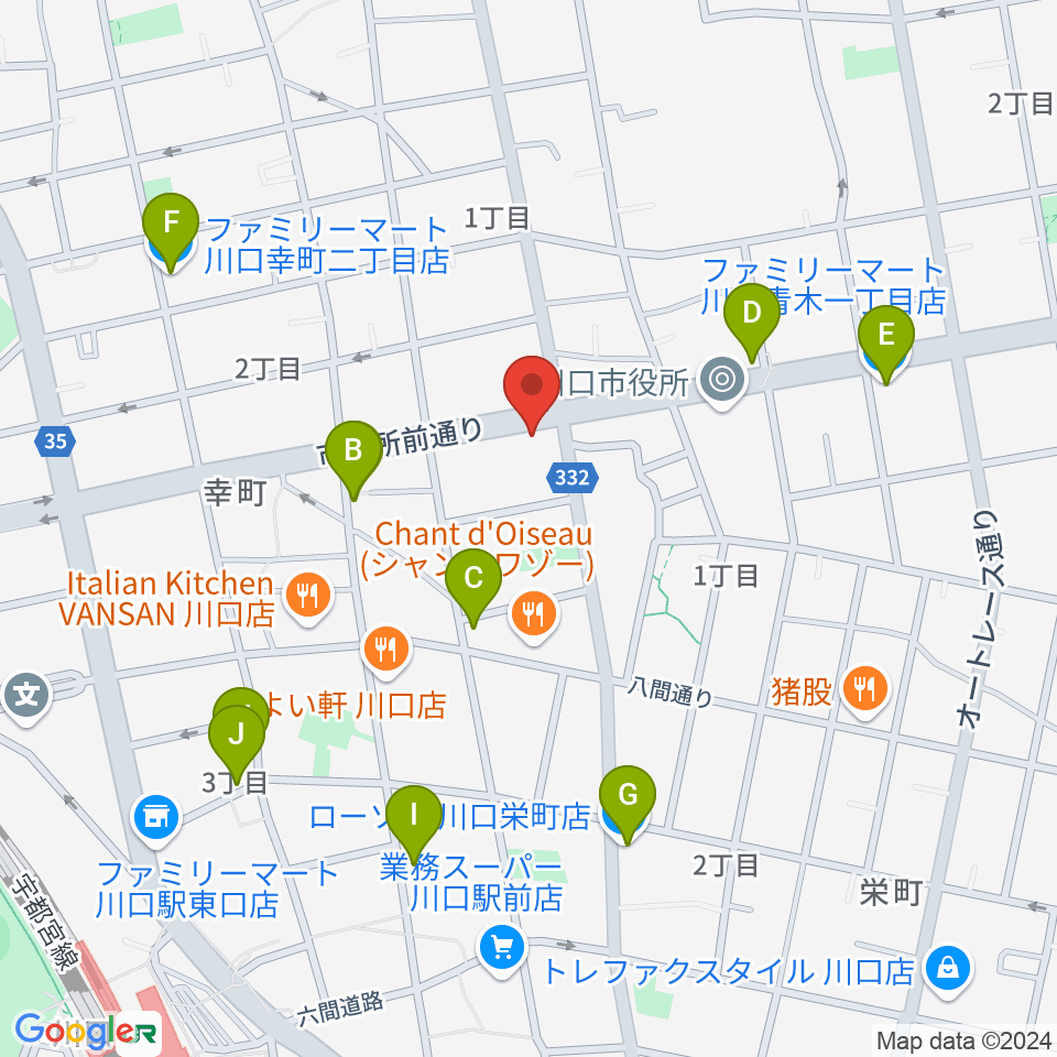 柏屋楽器 川口ミュージックプラザ周辺のコンビニエンスストア一覧地図