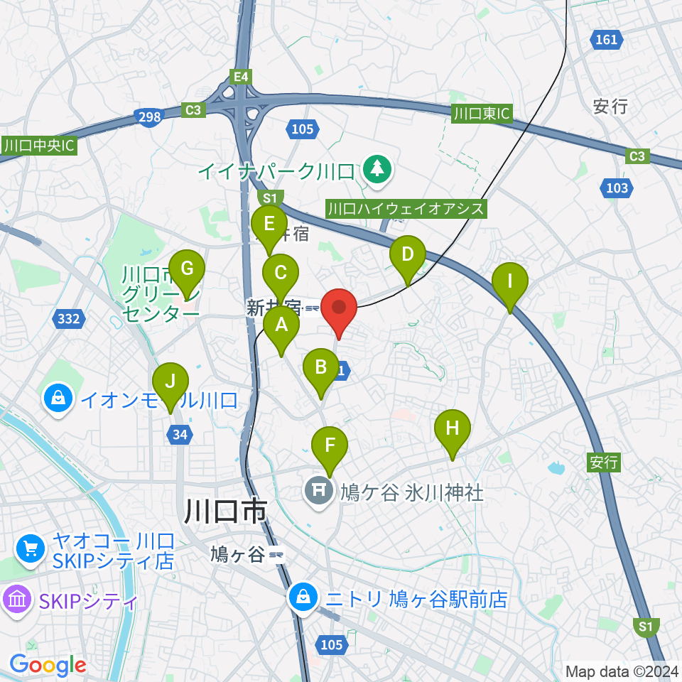 柏屋楽器 鳩ヶ谷ミュージックセンター周辺のコンビニエンスストア一覧地図