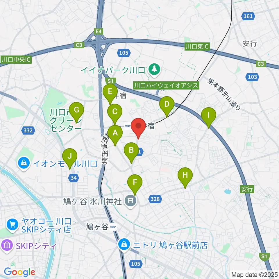 柏屋楽器 鳩ヶ谷ミュージックセンター周辺のコンビニエンスストア一覧地図