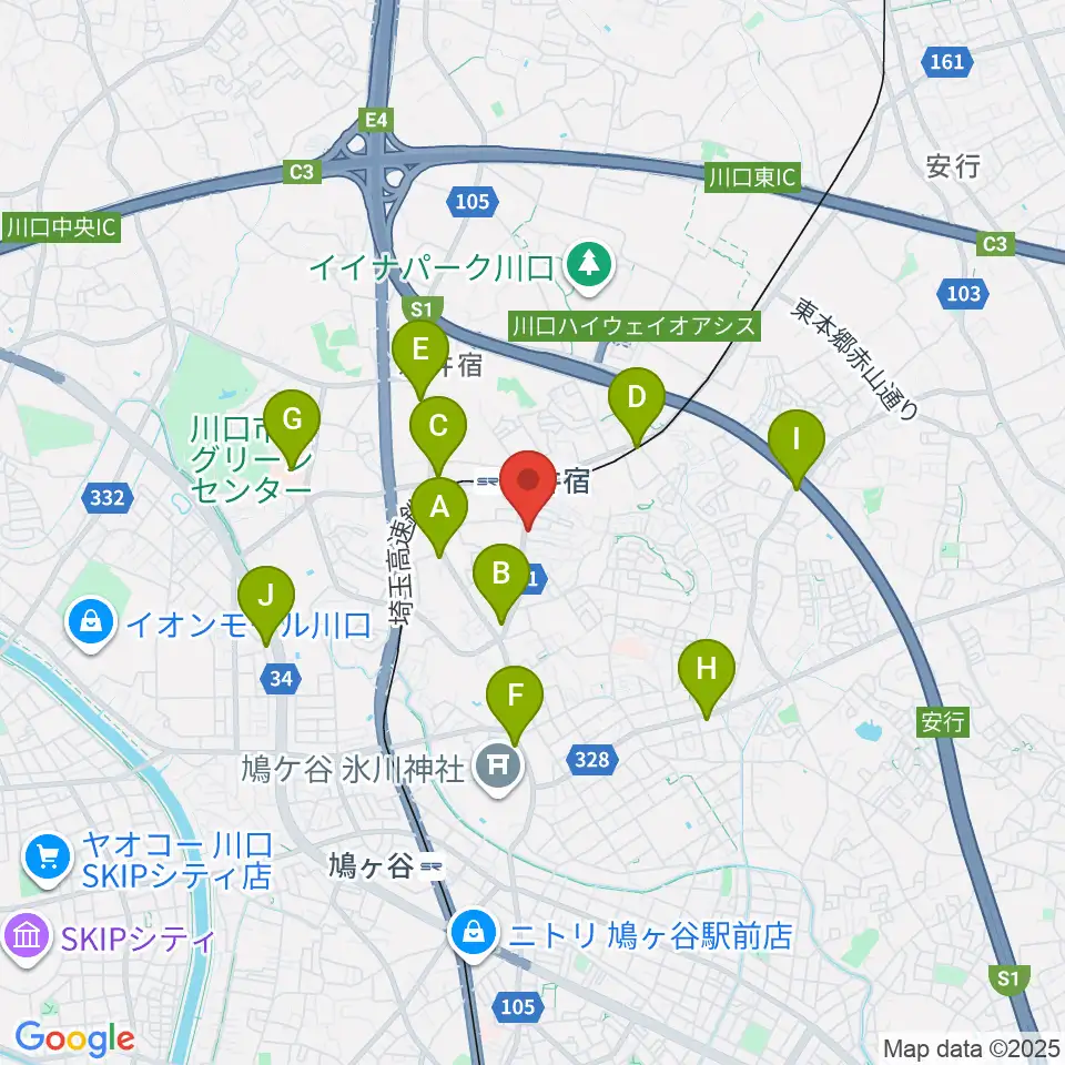 柏屋楽器 鳩ヶ谷ミュージックセンター周辺のコンビニエンスストア一覧地図