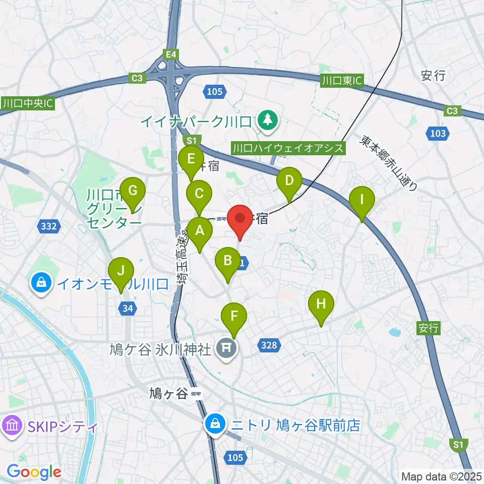 柏屋楽器 鳩ヶ谷ミュージックセンター周辺のコンビニエンスストア一覧地図
