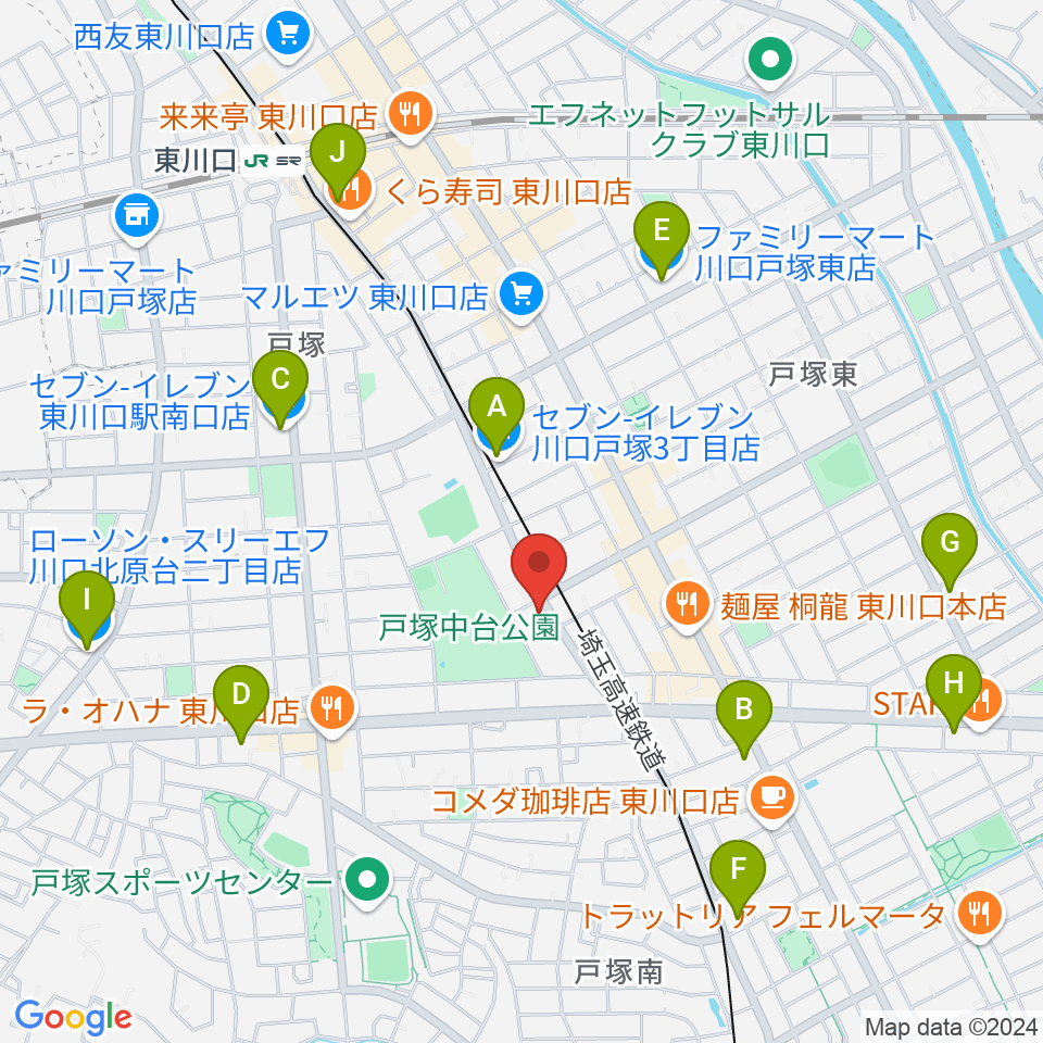 柏屋楽器 ミュージックサロン東川口周辺のコンビニエンスストア一覧地図