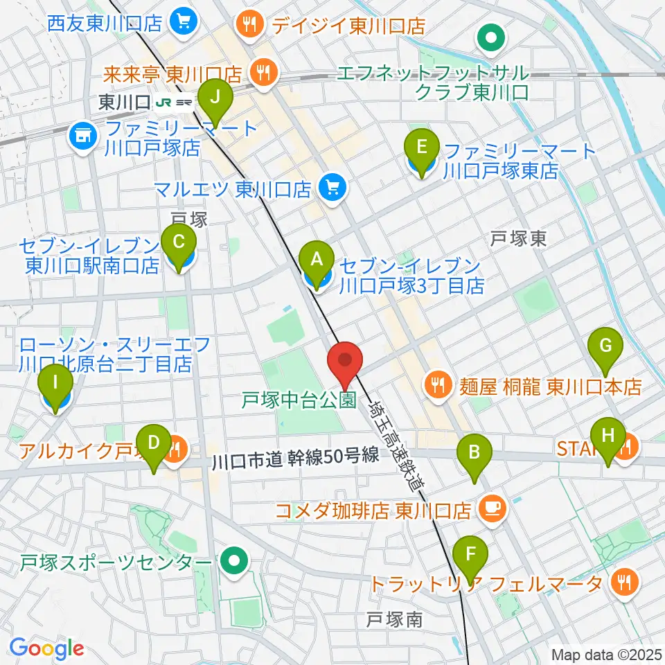 柏屋楽器 ミュージックサロン東川口周辺のコンビニエンスストア一覧地図