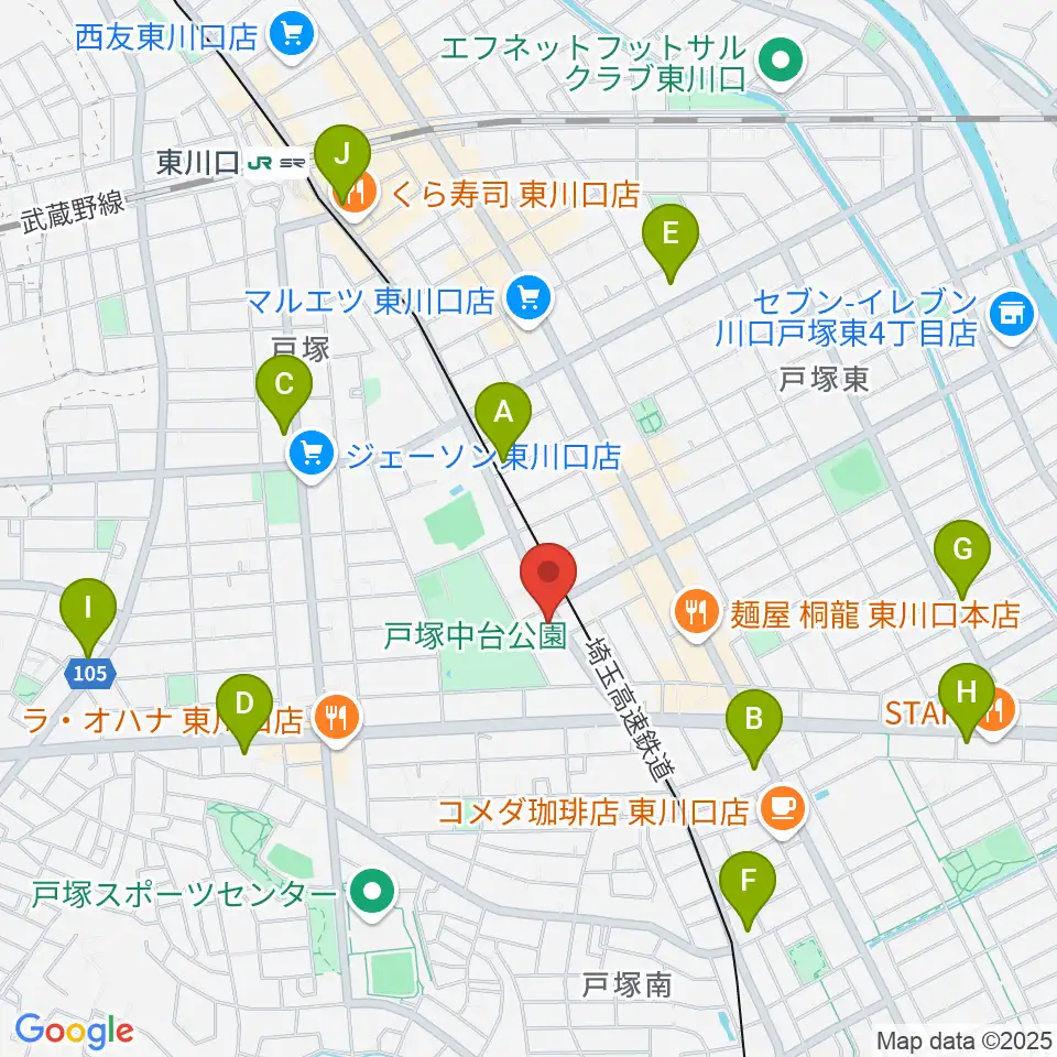 柏屋楽器 ミュージックサロン東川口周辺のコンビニエンスストア一覧地図