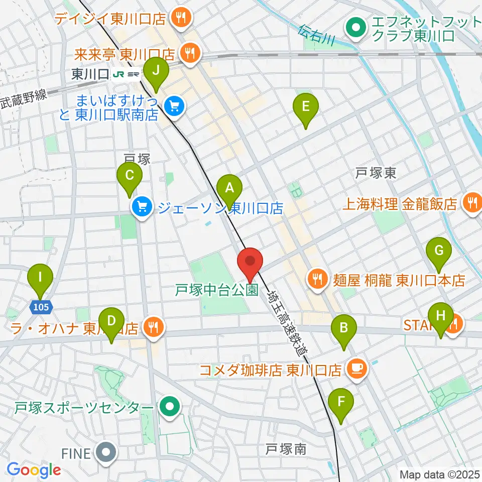 柏屋楽器 ミュージックサロン東川口周辺のコンビニエンスストア一覧地図