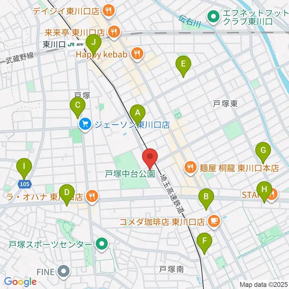 柏屋楽器 ミュージックサロン東川口周辺のコンビニエンスストア一覧地図