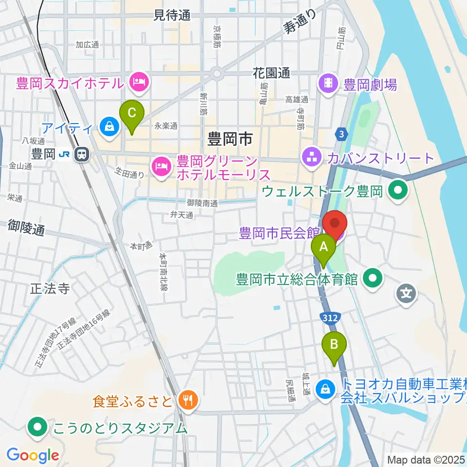 豊岡市民会館周辺のコンビニエンスストア一覧地図