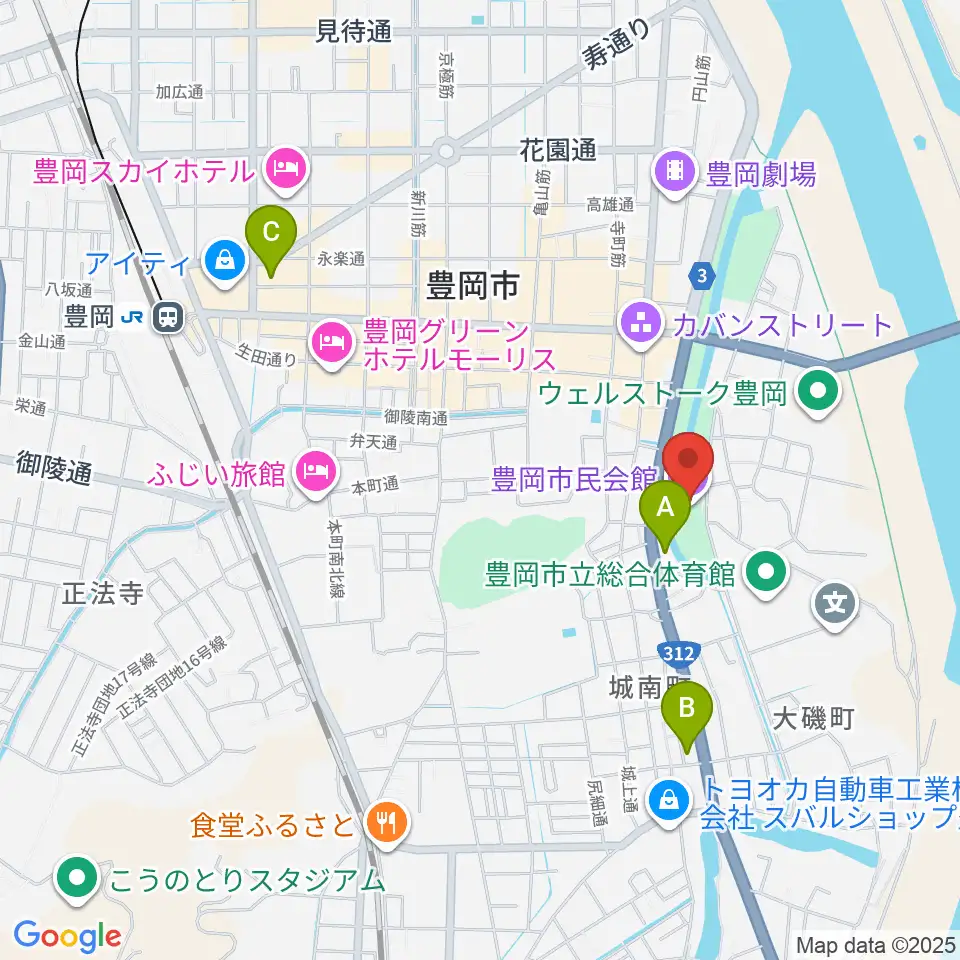 豊岡市民会館周辺のコンビニエンスストア一覧地図
