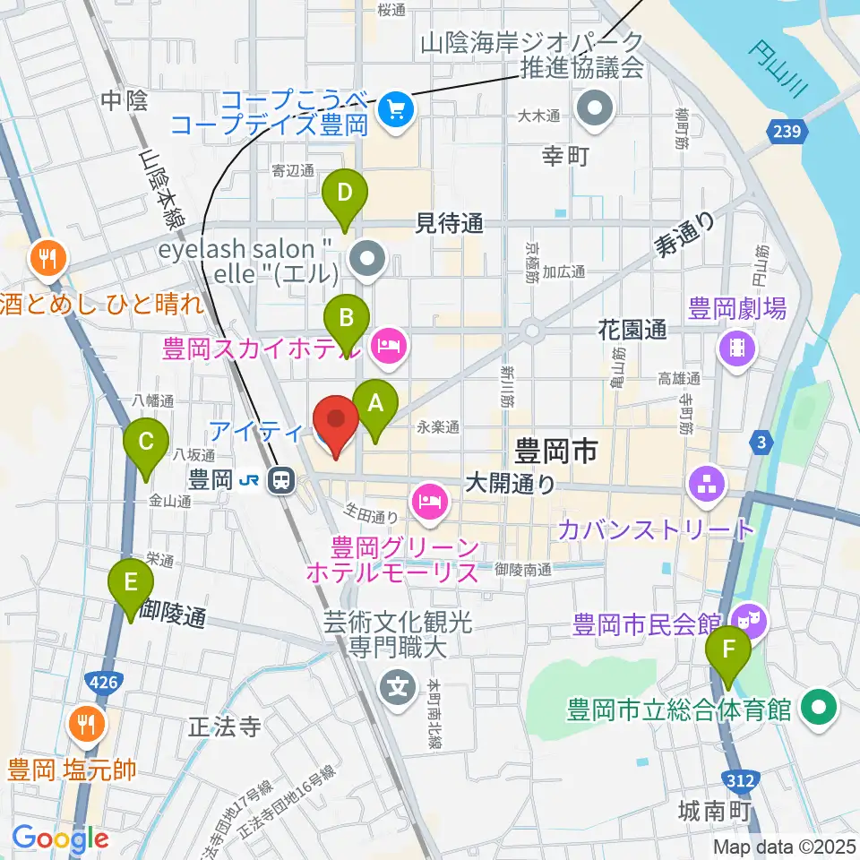 豊岡市民プラザ周辺のコンビニエンスストア一覧地図