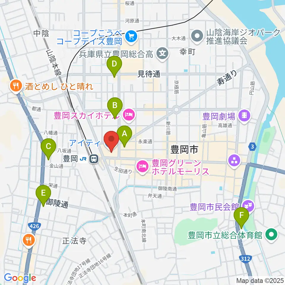 豊岡市民プラザ周辺のコンビニエンスストア一覧地図