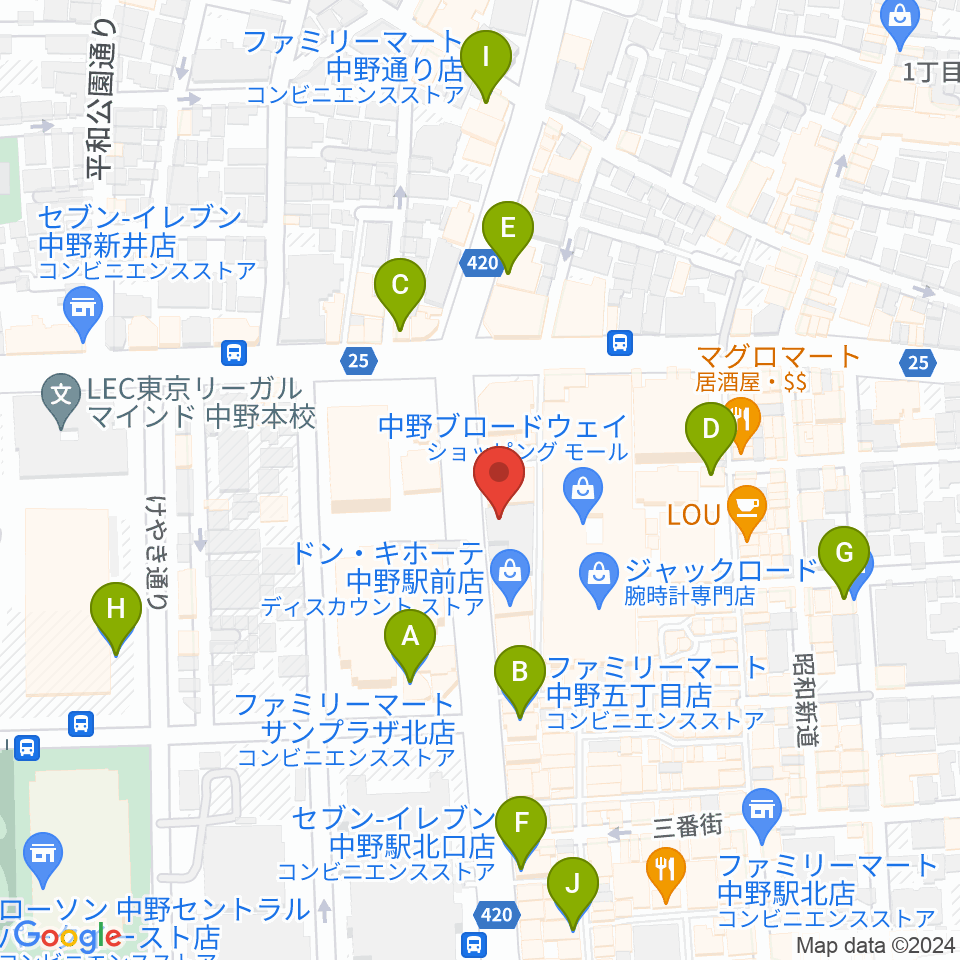 なかの芸能小劇場周辺のコンビニエンスストア一覧地図