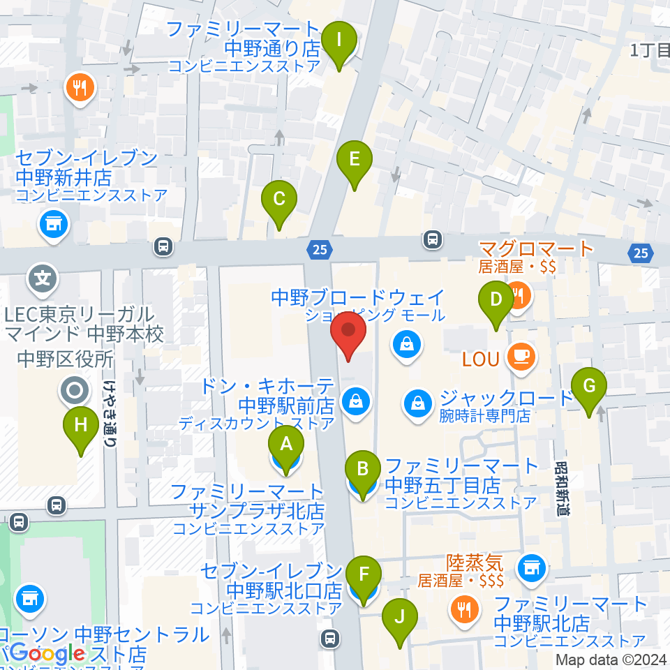 なかの芸能小劇場周辺のコンビニエンスストア一覧地図