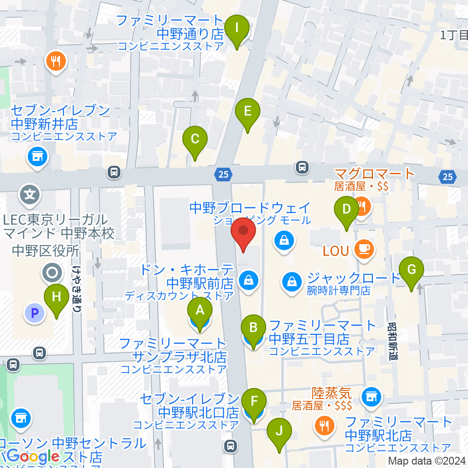 なかの芸能小劇場周辺のコンビニエンスストア一覧地図