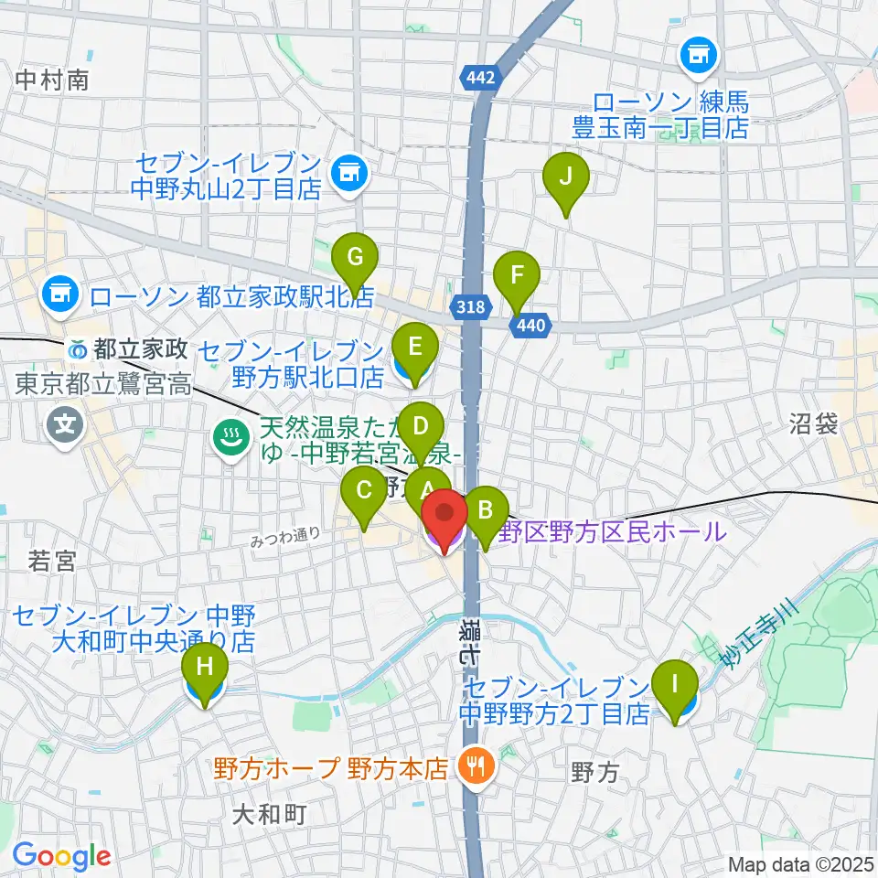 野方区民ホール周辺のコンビニエンスストア一覧地図