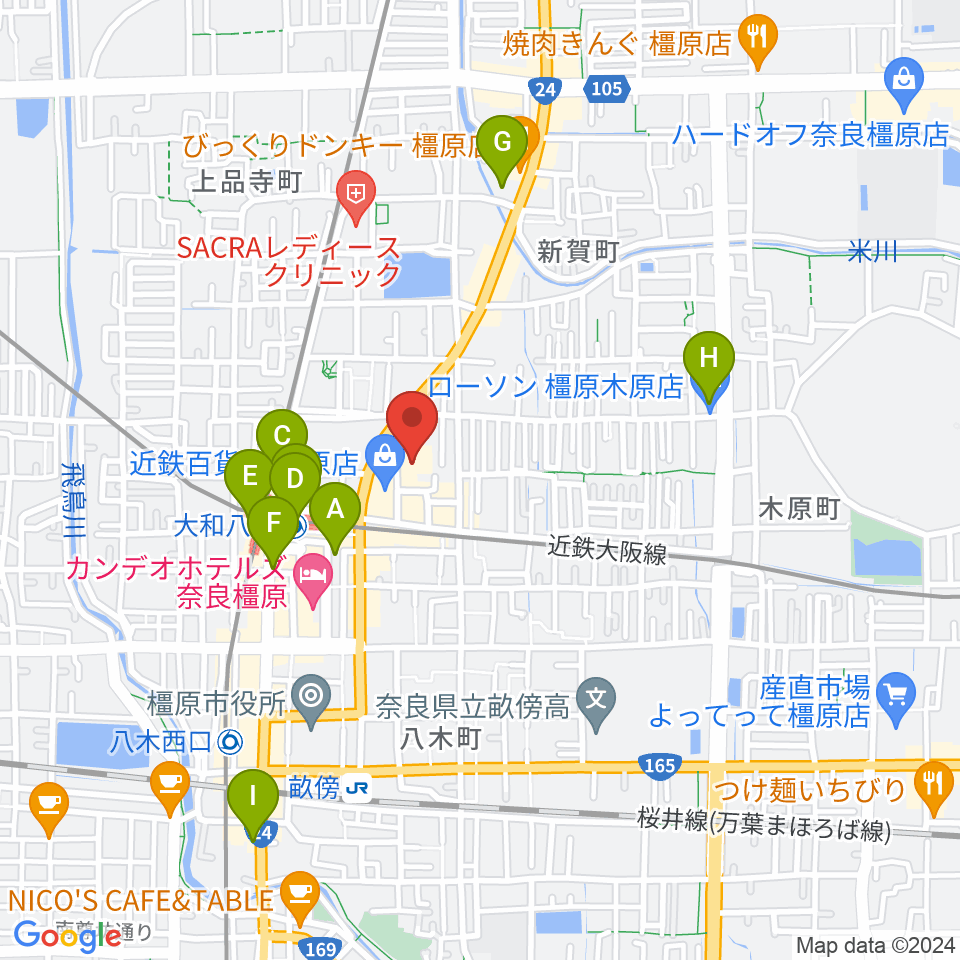 奈良県橿原文化会館周辺のコンビニエンスストア一覧地図