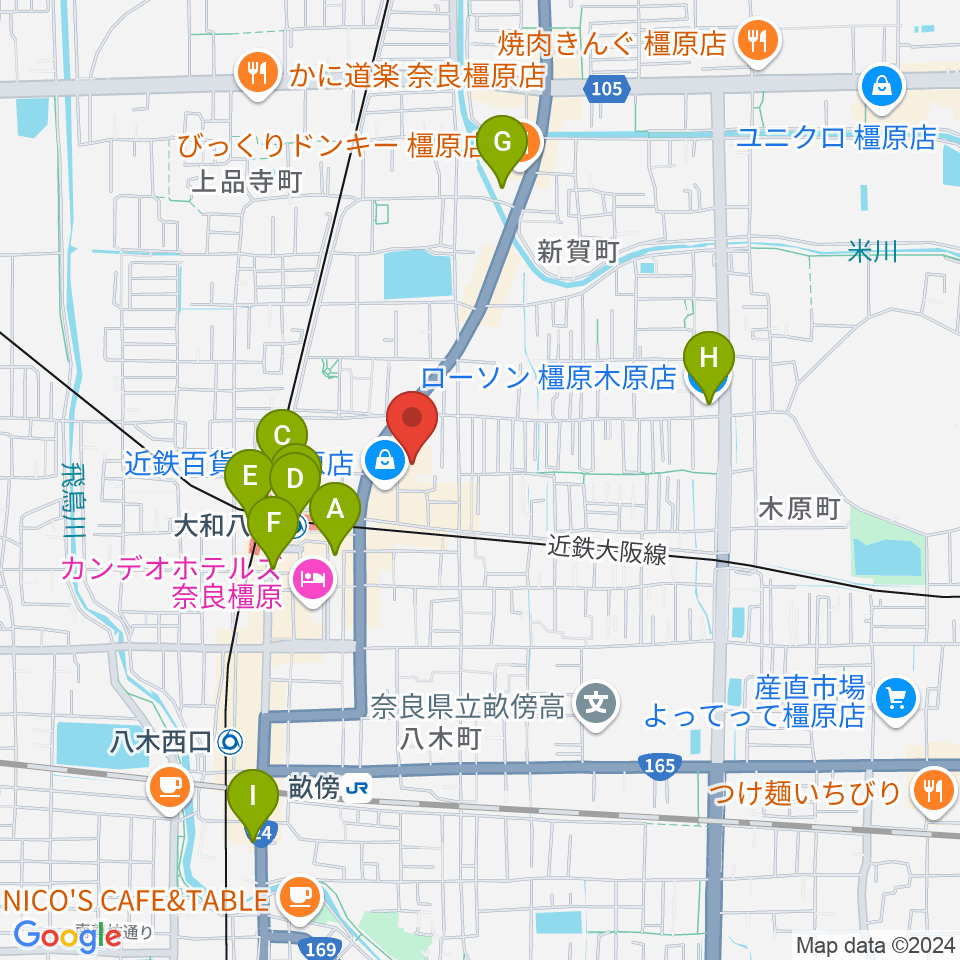 奈良県橿原文化会館周辺のコンビニエンスストア一覧地図