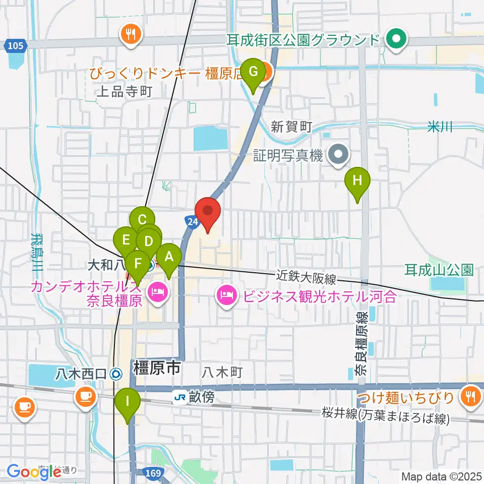 奈良県橿原文化会館周辺のコンビニエンスストア一覧地図