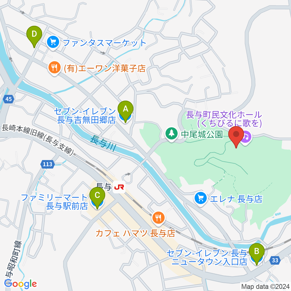 長与町民文化ホール周辺のコンビニエンスストア一覧地図