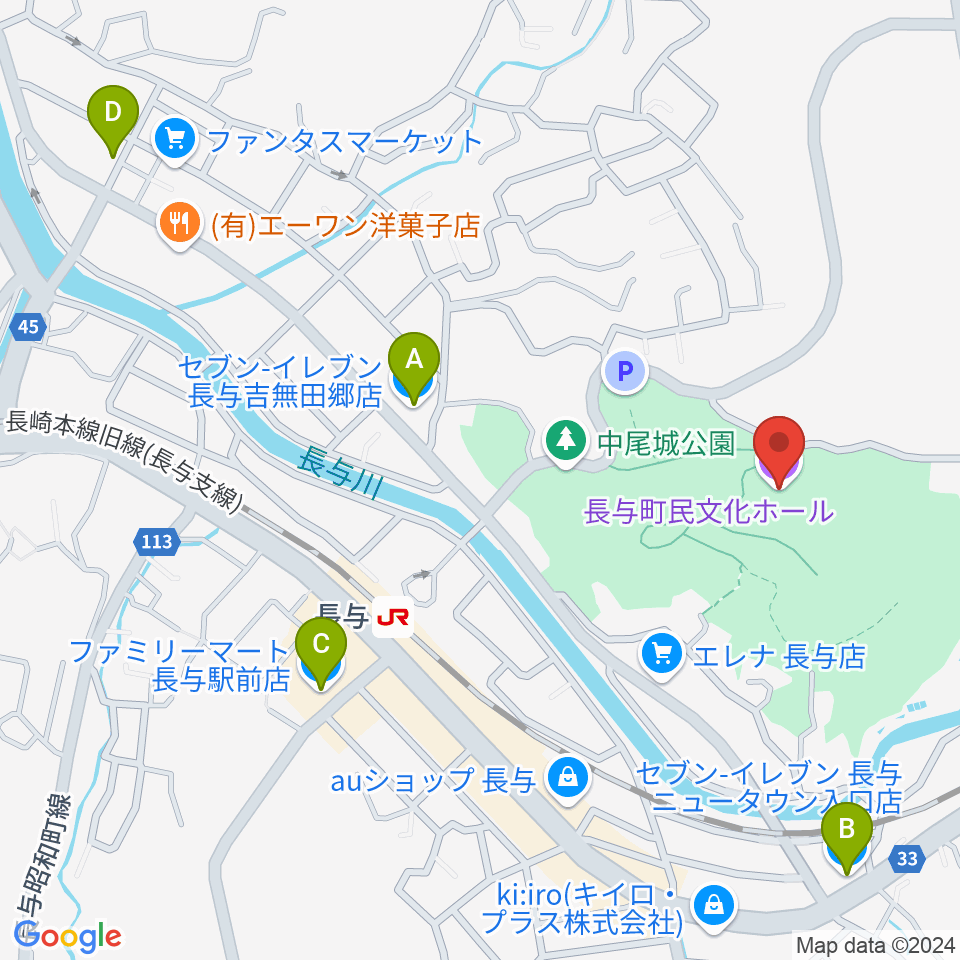 長与町民文化ホール周辺のコンビニエンスストア一覧地図