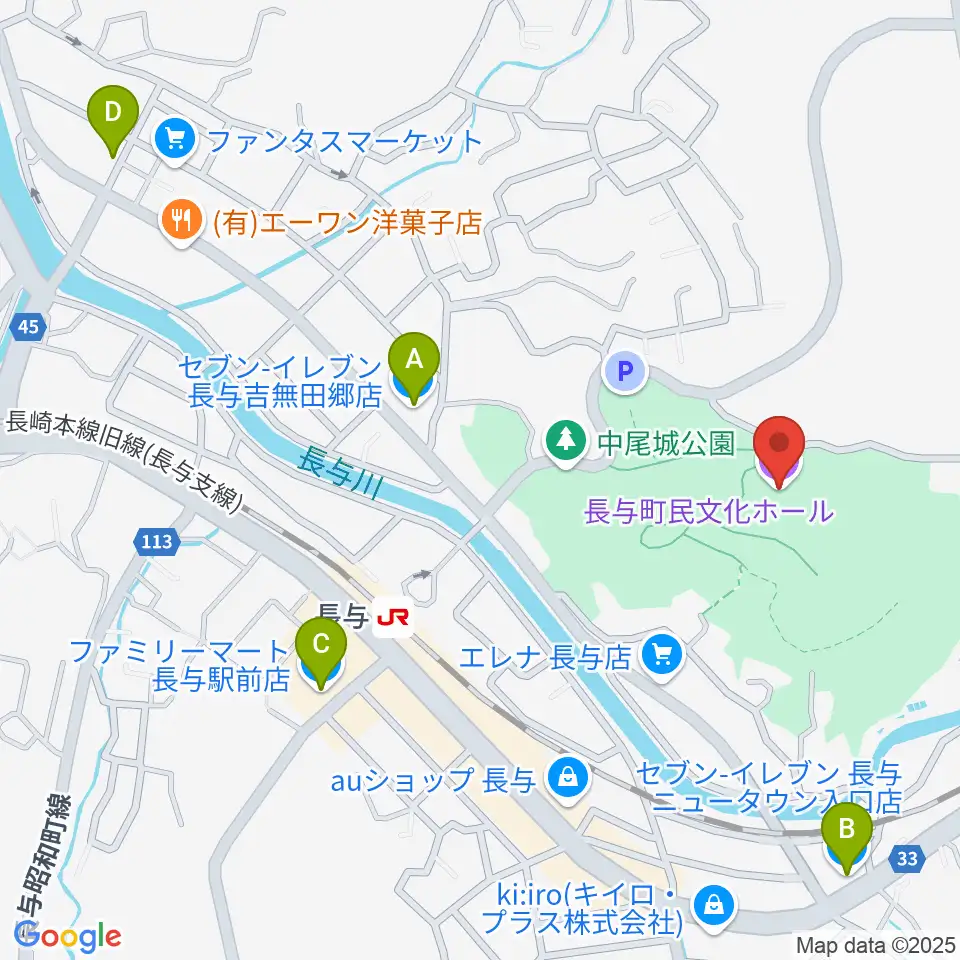 長与町民文化ホール周辺のコンビニエンスストア一覧地図