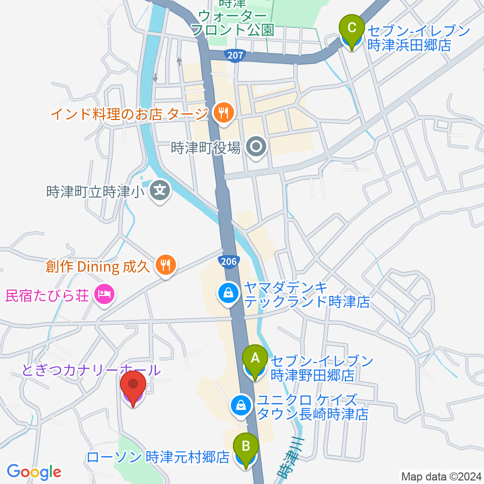 とぎつカナリーホール周辺のコンビニエンスストア一覧地図