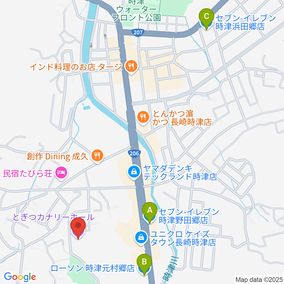 とぎつカナリーホール周辺のコンビニエンスストア一覧地図