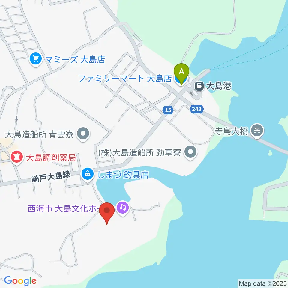 西海市大島文化ホール周辺のコンビニエンスストア一覧地図