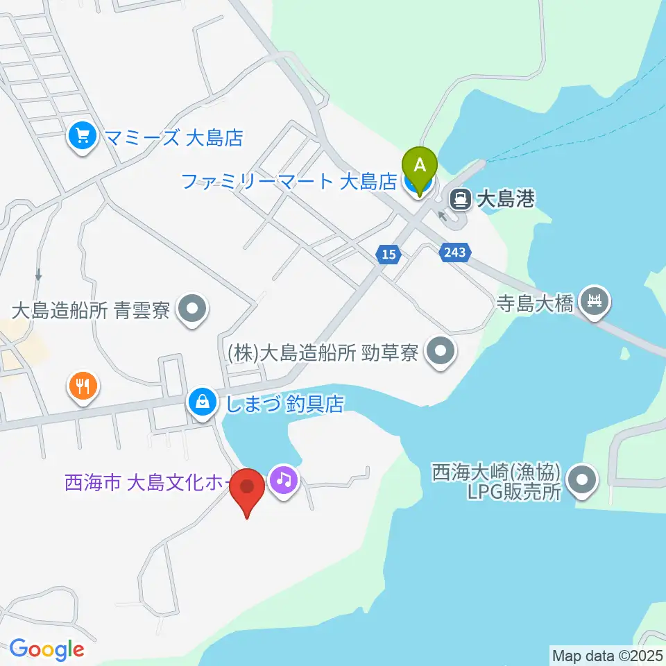 西海市大島文化ホール周辺のコンビニエンスストア一覧地図