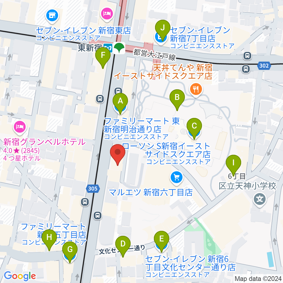 新宿レッドクロス周辺のコンビニエンスストア一覧地図