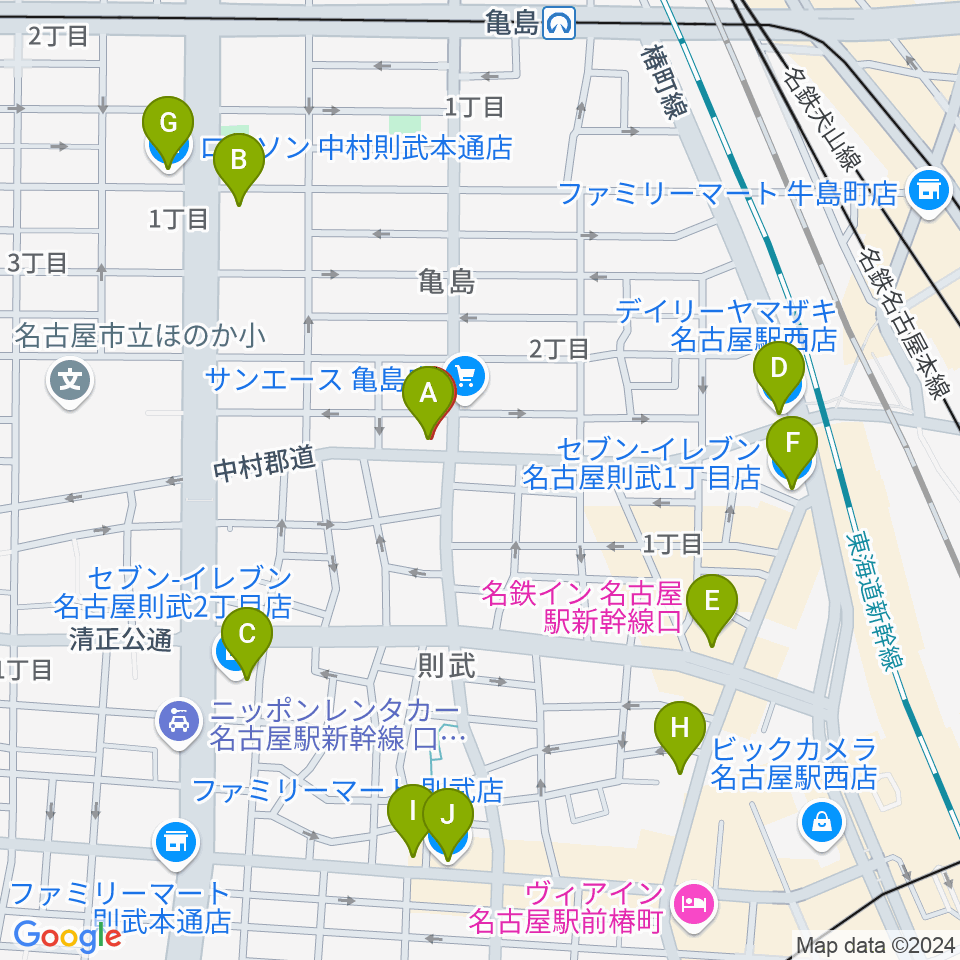 ナンジャーレ周辺のコンビニエンスストア一覧地図