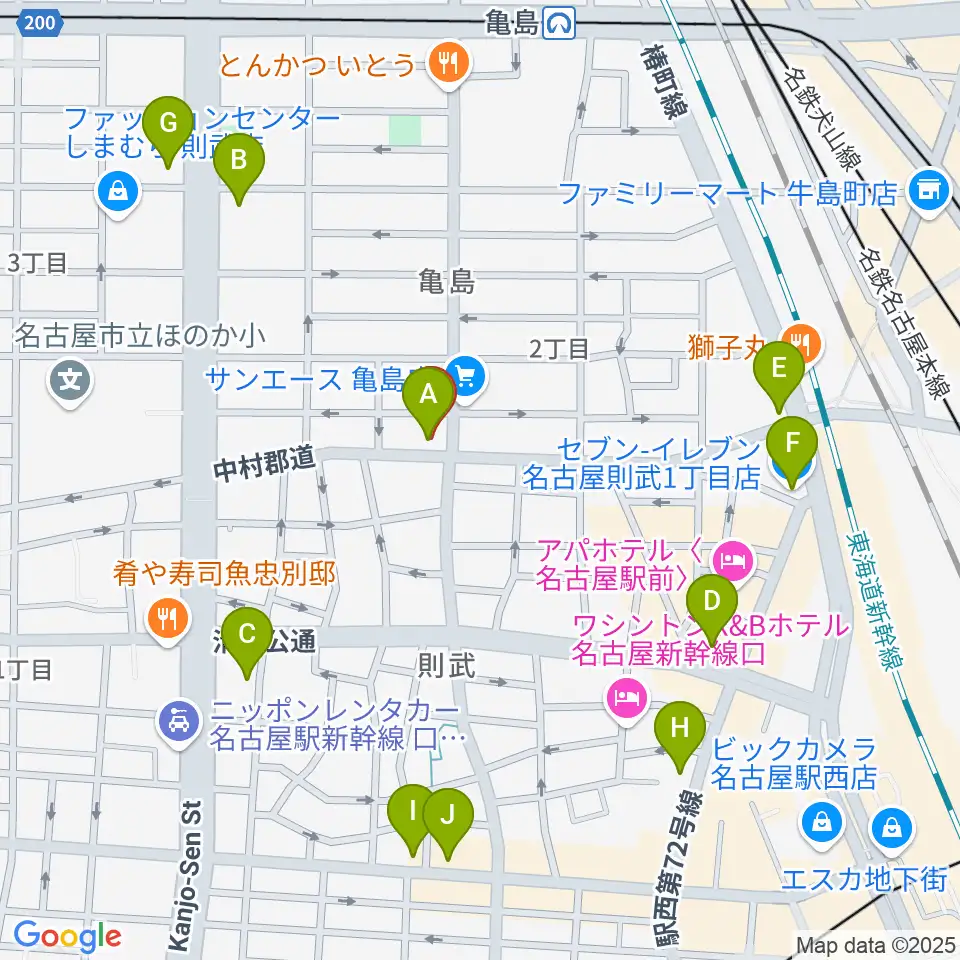 ナンジャーレ周辺のコンビニエンスストア一覧地図