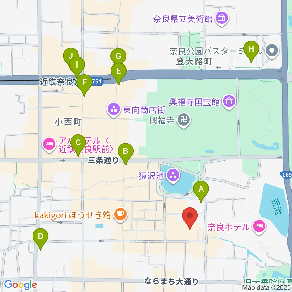 奈良市ならまちセンター周辺のコンビニエンスストア一覧地図