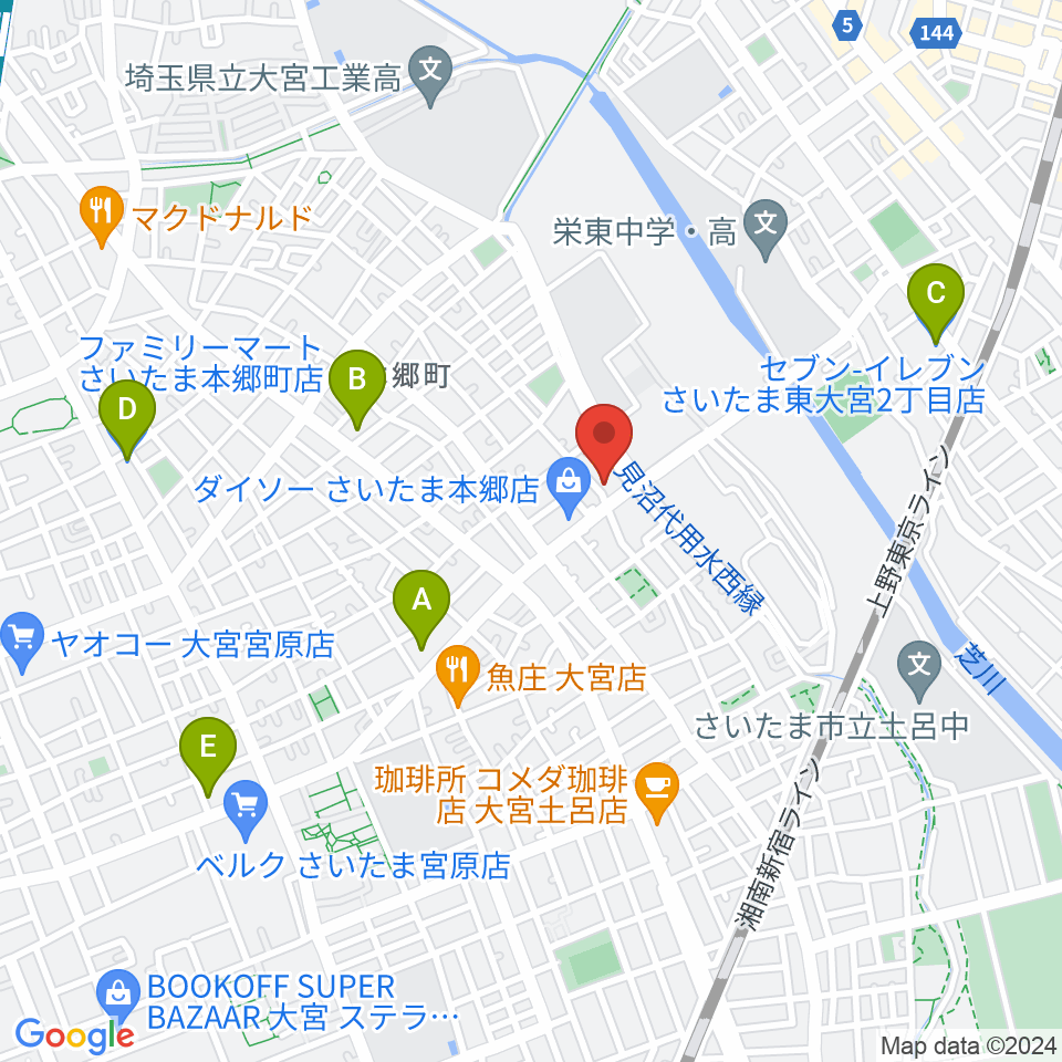 音楽スタジオアリア周辺のコンビニエンスストア一覧地図