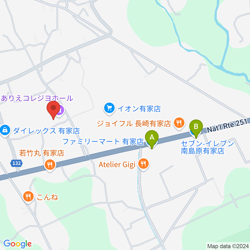 ありえコレジヨホール周辺のコンビニエンスストア一覧地図