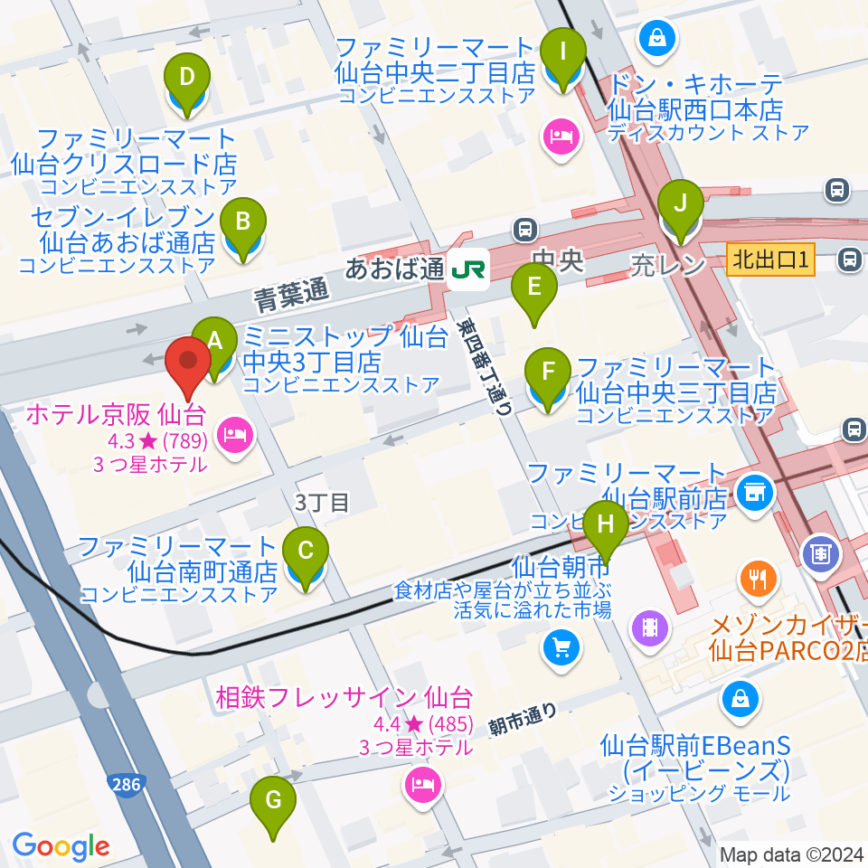 シアーミュージック仙台校周辺のコンビニエンスストア一覧地図