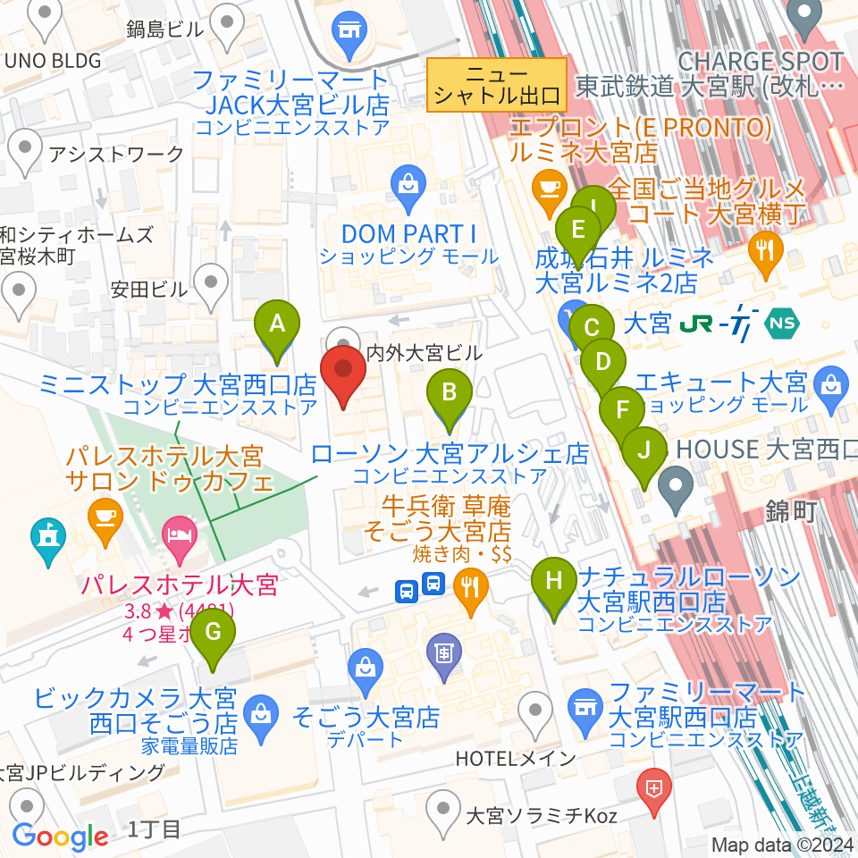 シアーミュージック大宮校周辺のコンビニエンスストア一覧地図