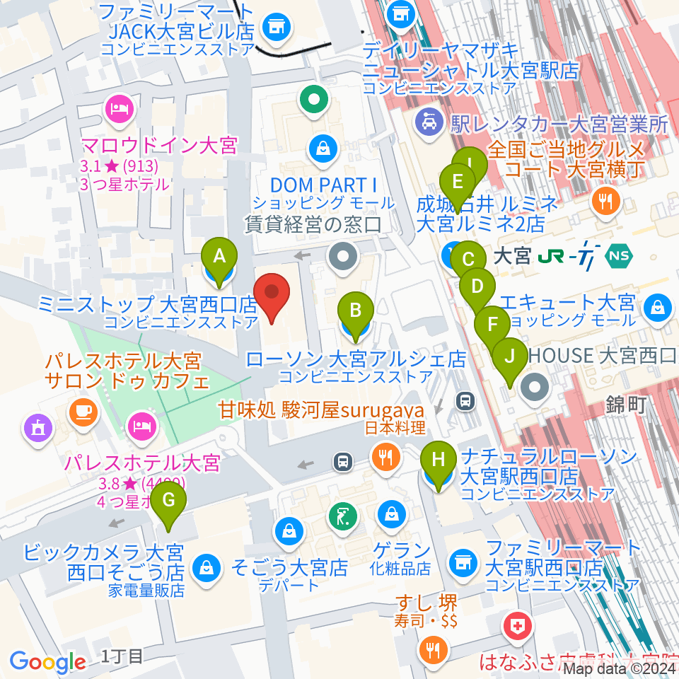 シアーミュージック大宮校周辺のコンビニエンスストア一覧地図