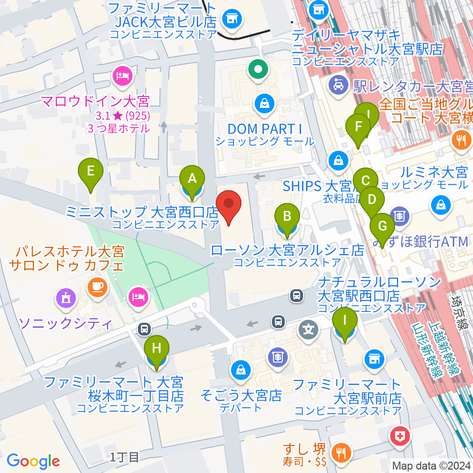 シアーミュージック大宮校周辺のコンビニエンスストア一覧地図