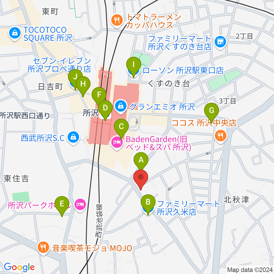 シアーミュージック 所沢校周辺のコンビニエンスストア一覧地図