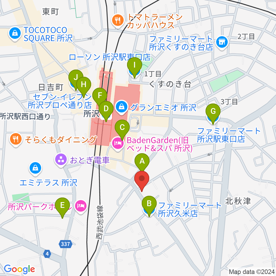 シアーミュージック 所沢校周辺のコンビニエンスストア一覧地図